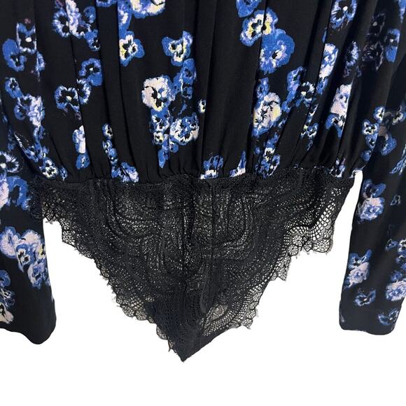 Intimately Free People Black Blue Floral Tie Lace Body Suit Medium - Picture 5 of 13